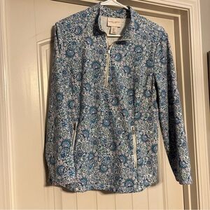 Laura Ashley Golf Tennis Blue floral 1/4 Zip  Activewear Pullover Top Large
